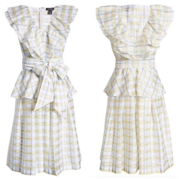 Nordstorm Halogen Atlantic‎ Pacific Plaid Ruffle Bow Front Midi Dress Size Small - Picture 1 of 7